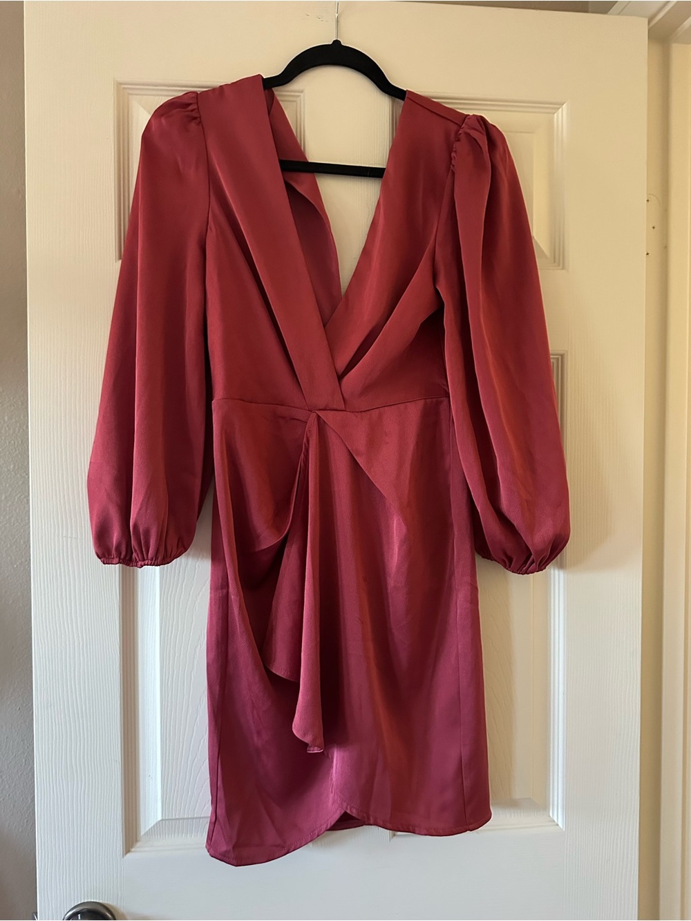 Women's Deep Rose Satin V-Neck Wrap Dress